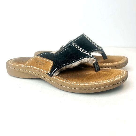 UGG Kid's Layback Sandals Flip-Flops Black Suede Sz 12